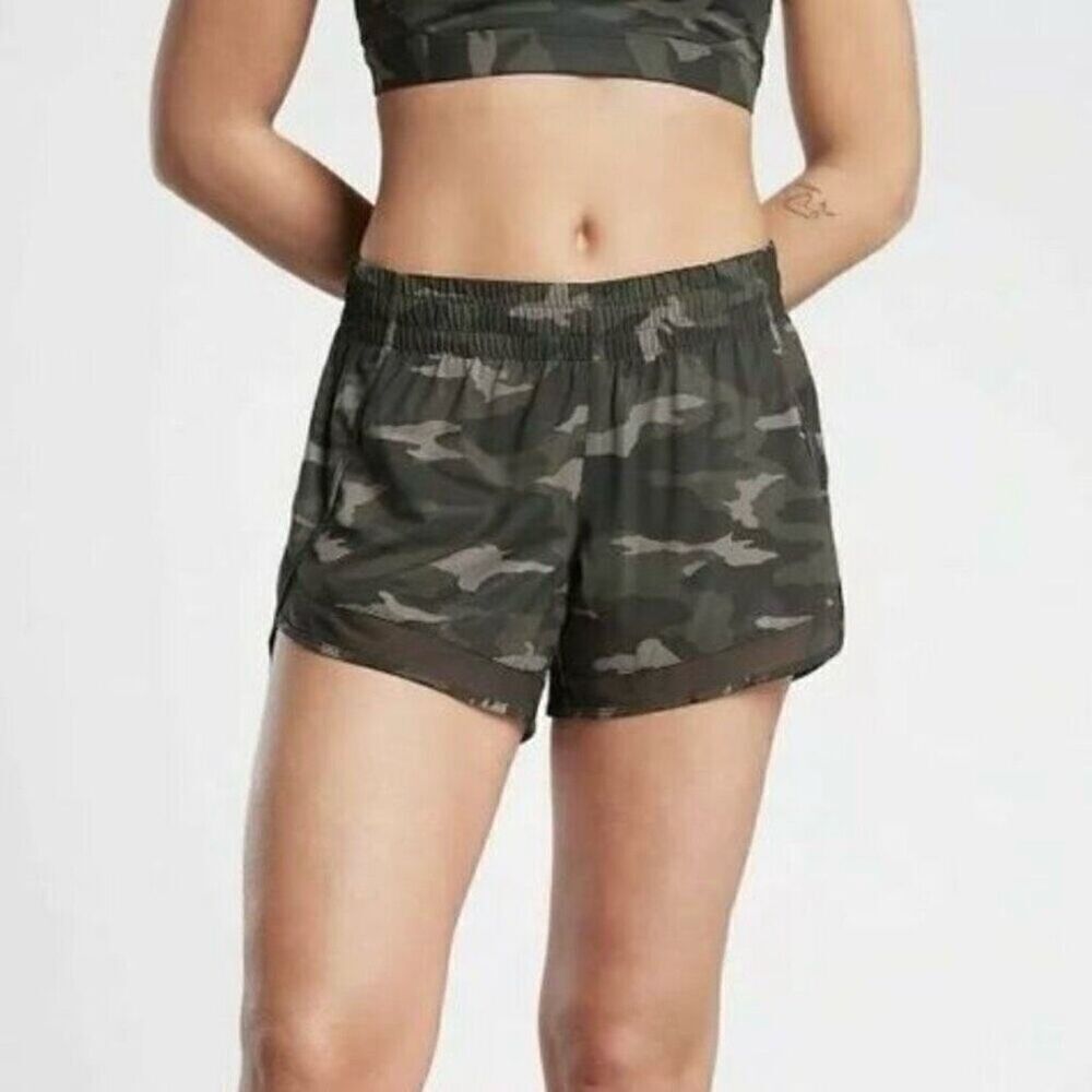 Athleta Camo Printed Mesh Racer Shorts XS